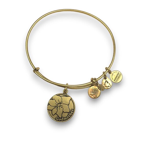 Alex and Ani Floral Flower Godmother Charm Gold Tone Adjustable Bangle Bracelet - Picture 4 of 5